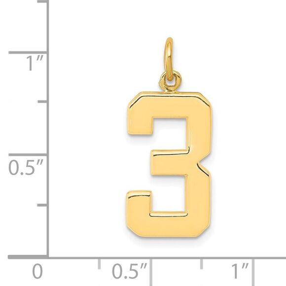 14k Yellow Gold, Athletic Collection, Large Polished Number 3 Pendant - Picture 4 of 5